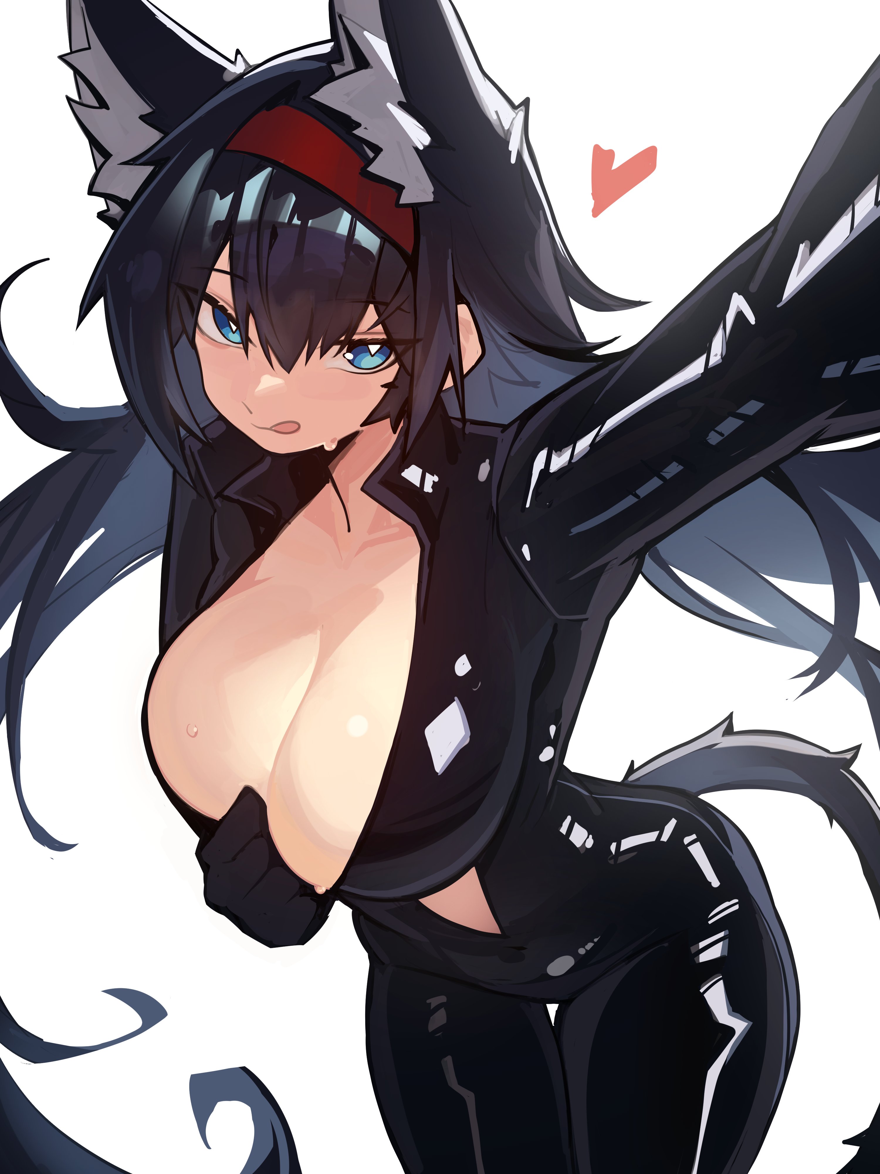 1girls, animal ears, arknights, blaze (arknights), bodysuit, breasts, female, female only, huge breasts, multi ear, ninra
