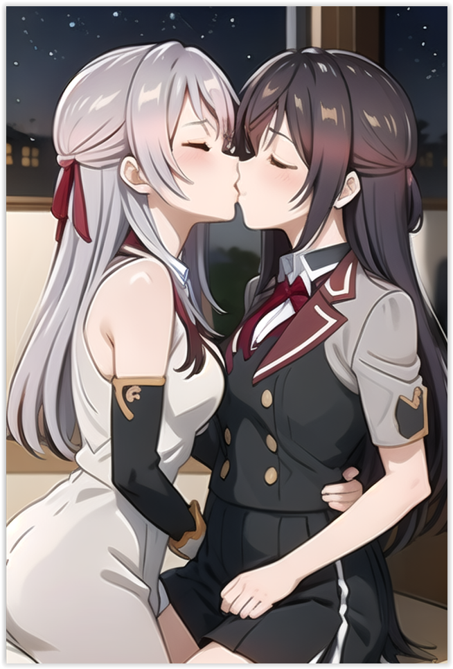 2female 2females 2girls ai_generated alisa_mikhailovna_kujou gay girl_on_girl lesbian_couple lesbian_domination lesbian_kiss lesbian_sex suou_yuki yuri