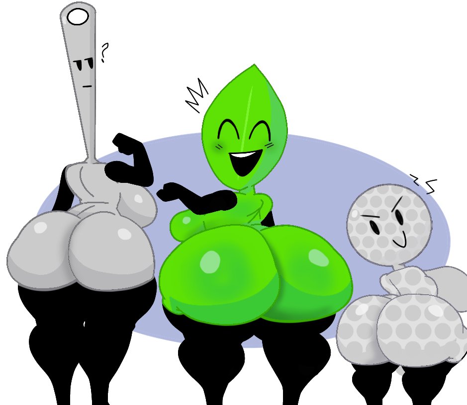 3girls animate_inanimate anthro anthrofied battle_for_dream_island bfdi blush furu_flami golf_ball golf_ball_(bfdi) happy huge_ass huge_breasts leaf leafy_(bfdi) massive_ass needle needle_(bfdi) non-human object_show object_show_community object_shows short_female shortstack showing_ass sideboob size_difference