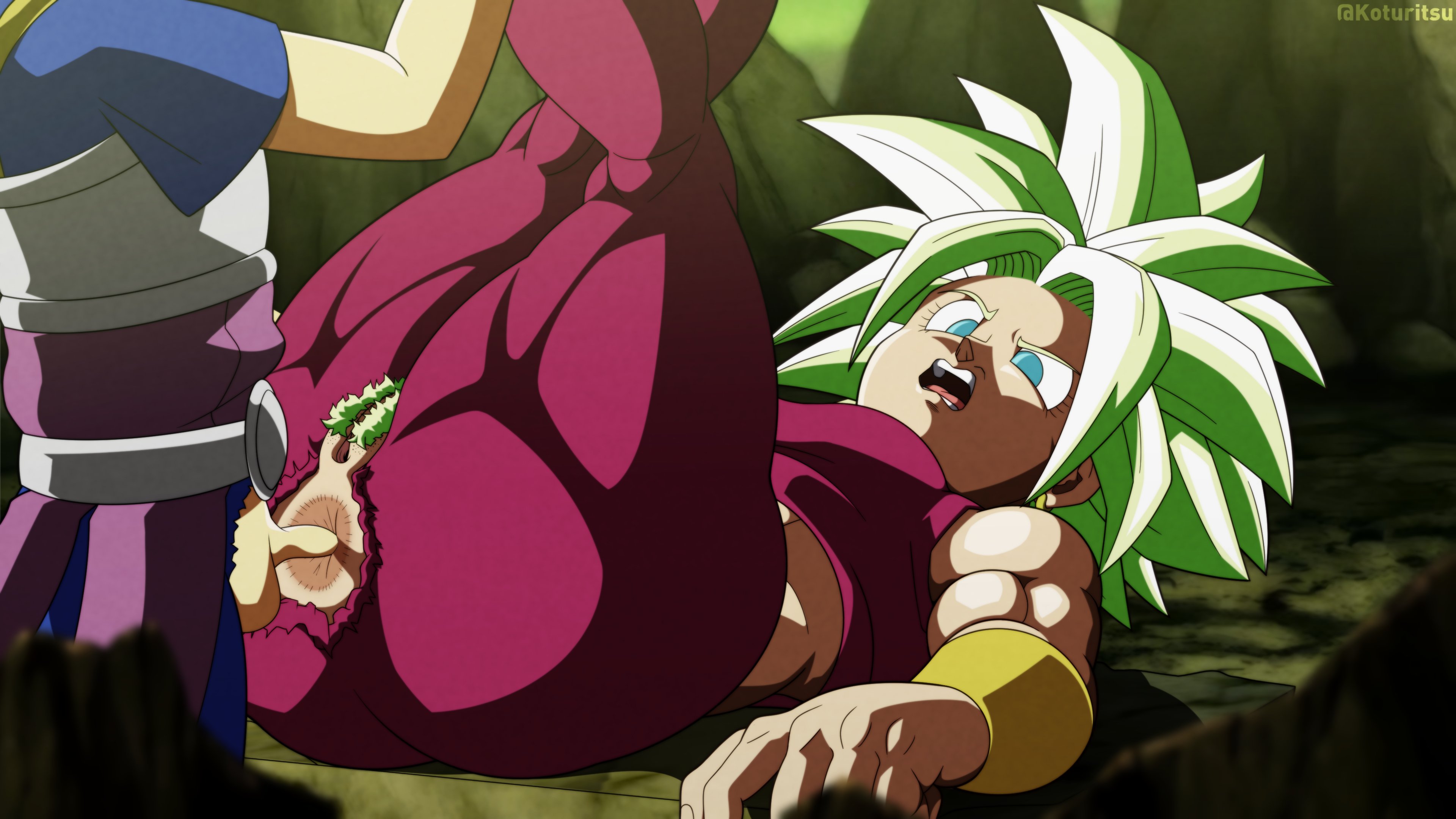 1boy, 1girls, anal penetration, anal sex, anus, cabba, dragon ball, dragon ball super, emotionless sex, female, female focus, kefla, male, penis, small penis