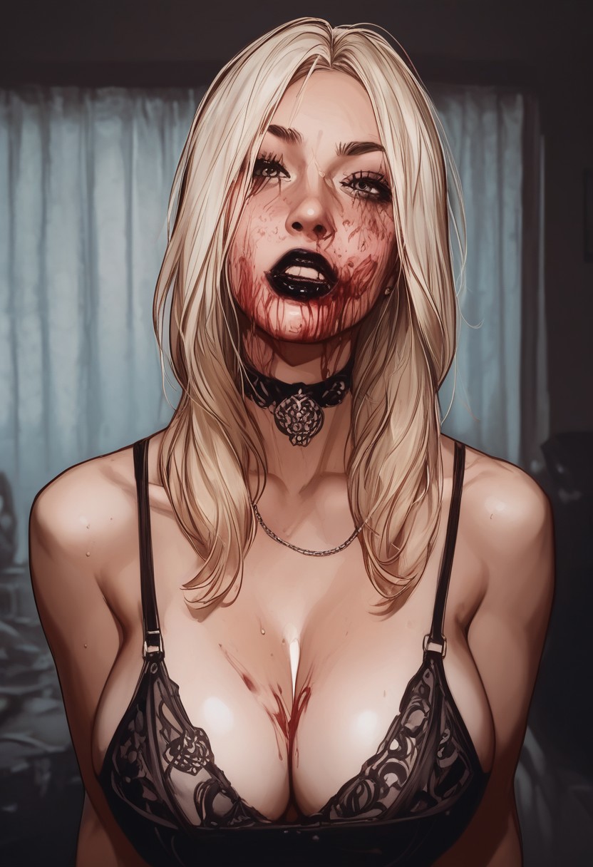 1girls ai_generated aipornarts bela_(resident_evil) bela_dimitrescu black_bra black_lipstick blonde_hair blood blood_on_face bloody bloody_chin breasts capcom civitai dark_fantasy female female_focus goth goth_girl gothic lingerie lipstick looking_at_viewer love monster_girl more_at_source necklace resident_evil resident_evil_8:_village tagme undead undead_female vampire vampire_girl