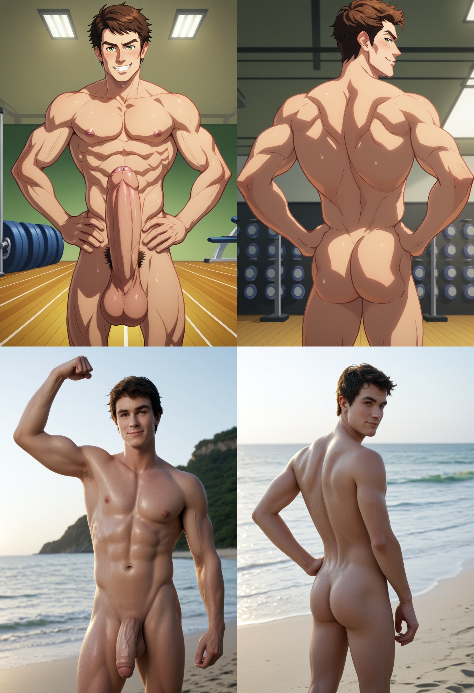 abs, aged up, ai generated, anus, ass, balls, bara, baseball cap, ben 10, ben 10 alien force, ben tennyson, ben tennyson (alien force), biceps, big balls, big penis, flexing, gay, ilovementits, male, male only, muscular, nipples, pecs, penis, teasing, thighs, yaoi
