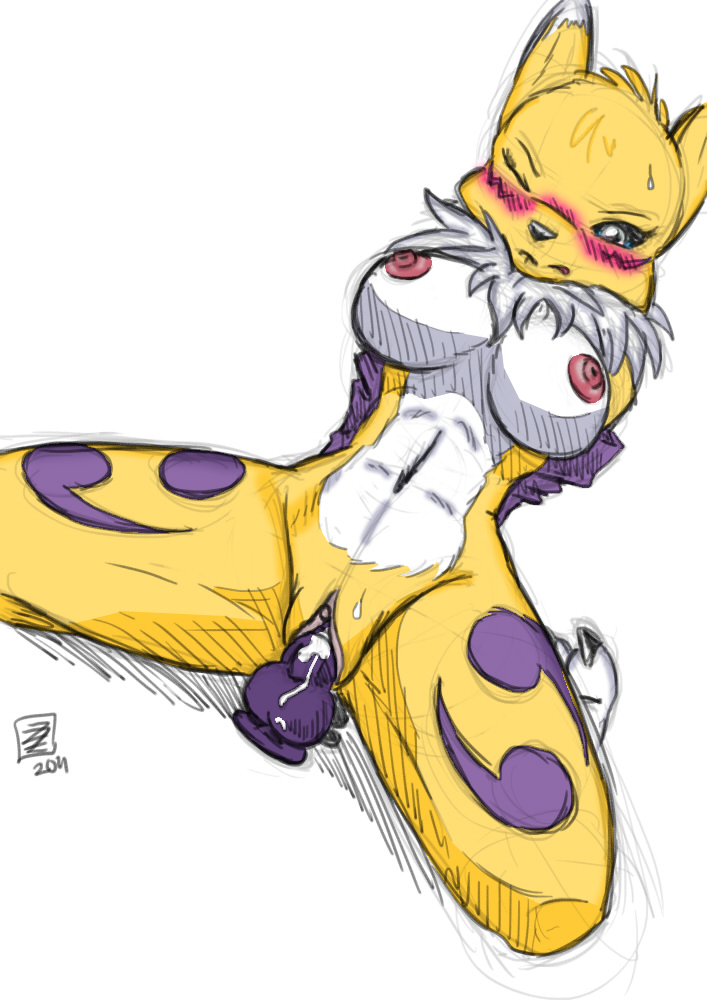 arms_behind_back blush breasts colored colored_sketch digimon digimon_(creature) digimon_(species) dildo female female_focus female_only femsub furry furry_female happy_female happy_sub kneeling one_eye_closed renamon s-nina sole_female solo submissive submissive_female sweat sweatdrop usercollecto