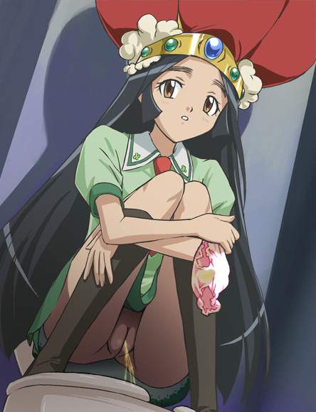 1girls arms_crossed black_hair blush brown_eyes clothes color crossed_arms crown female female_focus female_only folded_arms front_view gem green_clothes green_clothing hair haruyama haruyama_kazunori hat hime-sama_goyoujin hugging_legs jewel jewelry kneehighs leg_hug long_hair necktie no_panties no_panties_under_skirt orange_eyes panties pantyshot peeing pussy school_uniform serafuku skirt socks solo solo_female squatting tagme tsubaki_himeko underwear upskirt urination urine vagina very_long_hair white_panties