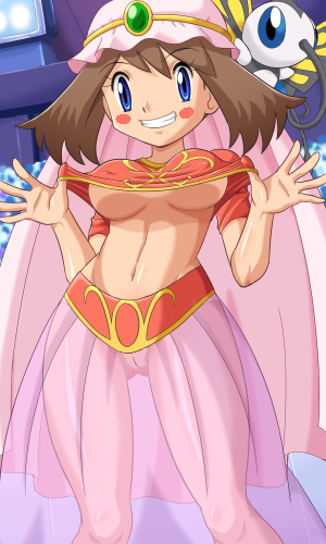 1girls arabian_clothes areolae beautifly belly_dancer belly_dancer_outfit blue_eyes breasts bug butterfly clothing contest_dress erect_nipples female hair half_naked hands human human_only looking_at_viewer lowres may_(pokemon) nipples pokemoa pokemon pussy smile soara solo straight_hair thighs