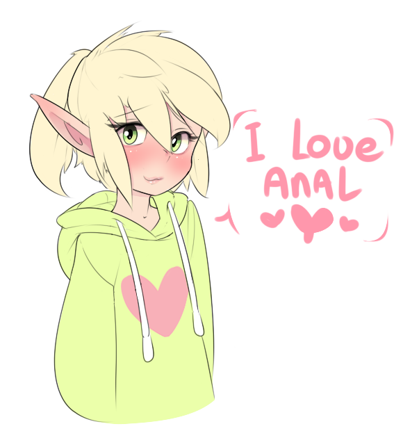 1boy blush clothed clothing elf english_text femboy heart hoodie hoodie_(artist) humanoid looking_at_viewer male max_(hoodie) solo speech_bubble tagme text topwear