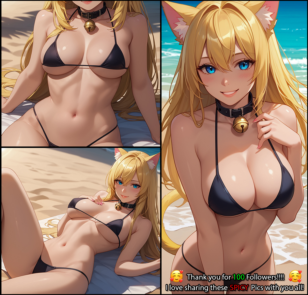 2d ai_assisted ai_generated athletic back_view beach beach_towel bikini bikini_bottom bikini_top black_bikini black_bikini_top blonde_female blonde_hair blonde_hair_female blue_eyes bra breasts cat_girl catgirl cleavage cosplay cross_section curvy_female female female_focus fit_female follower_celebration girl humanoid lying lying_down lying_on_back mature_female mature_woman micro_bikini micro_bikini_bottom micro_bikini_top midriff milestone_celebration navel neko nekomimi nyan_ai nyanai outfit pale_skin pose sand sfw shiny_skin standing standing_female stomach thick_thighs water white_skin