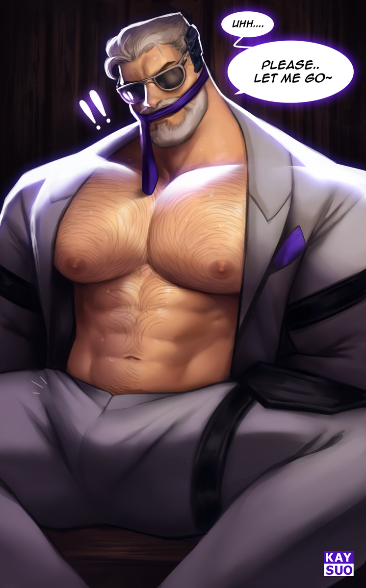 bandai_namco bara beard bulge clothing daddy dilf english_text kaysuo male male_nipples male_only manly mature_male muscular_male nipples tekken tekken_8 text tight_clothing victor_chevalier