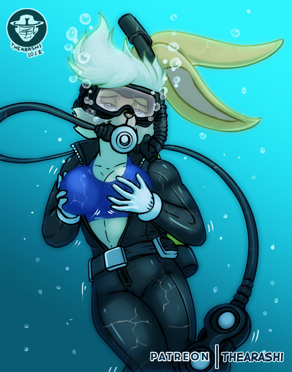 1girls air_tank anthro belt bikini bikini_top blue_eyes breast_fondling breast_play breast_squish breasts bubble clothing diving_mask female floating fondling hand_on_breast hi_res lagomorph leporid lola_bunny looking_at_viewer looney_tunes mammal mask masturbation rabbit scuba scuba_gear scuba_suit scuba_tank snorkel solo space_jam squish swimwear thearashi underwater unzipped unzipped_wetsuit warner_brothers water wetsuit zipper zipper_down