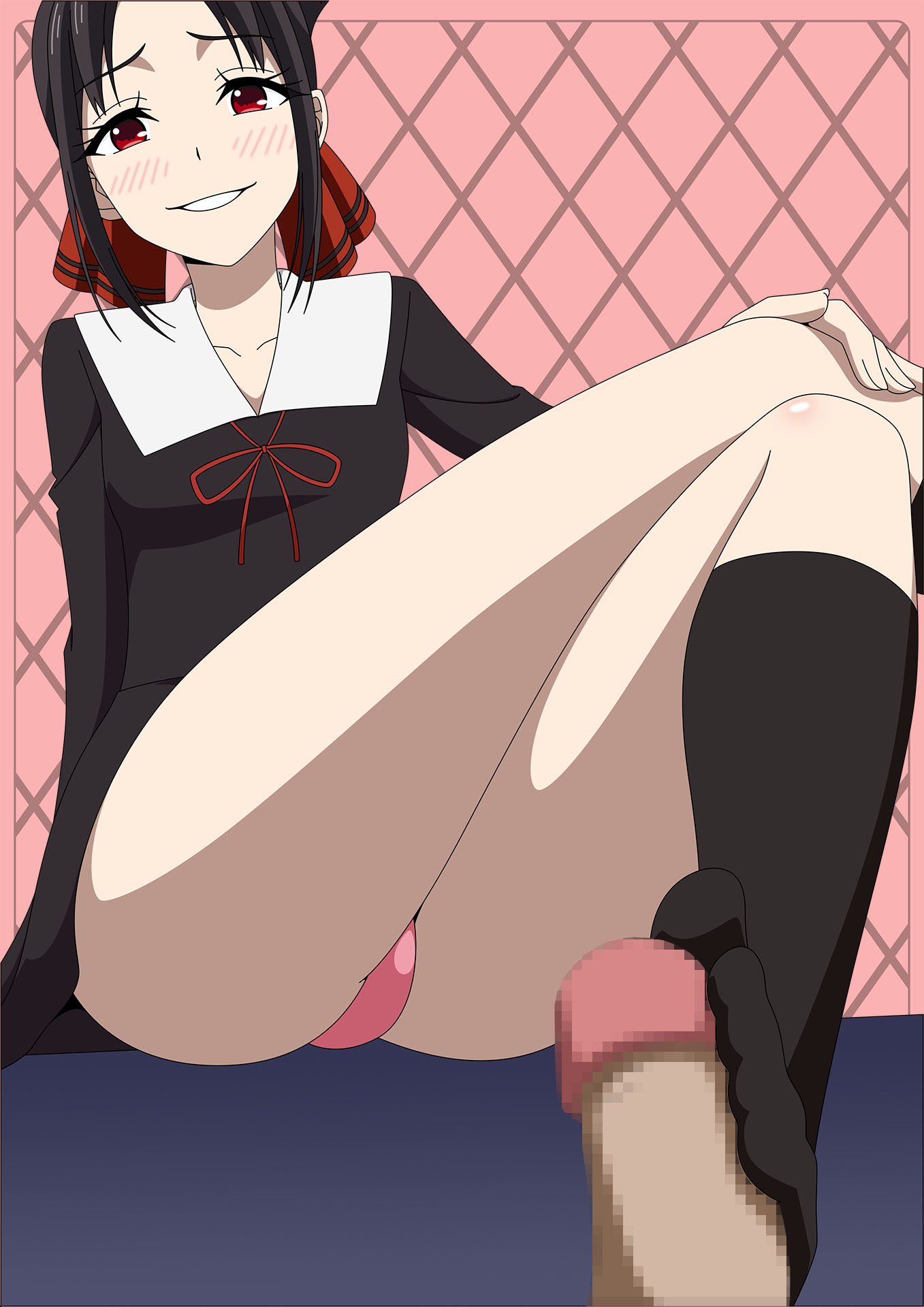 1girls, atelier gons, blush, censored, female, kaguya-sama wa kokurasetai ~tensai-tachi no renai zunousen~, male, penis, school uniform, schoolgirl, shinomiya kaguya