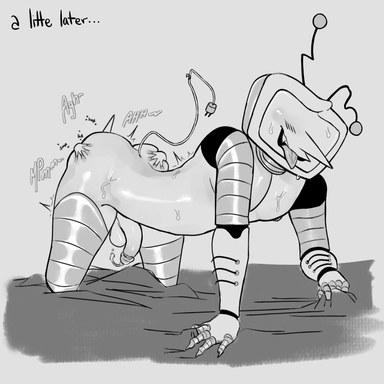 big thighs, chupapiingos, chupapiingos art, deltarune, dick, diference size, gay, gay sex, gray, male, penis, robot, spamton g spamton, sweat, tenna (deltarune), tv, tv head