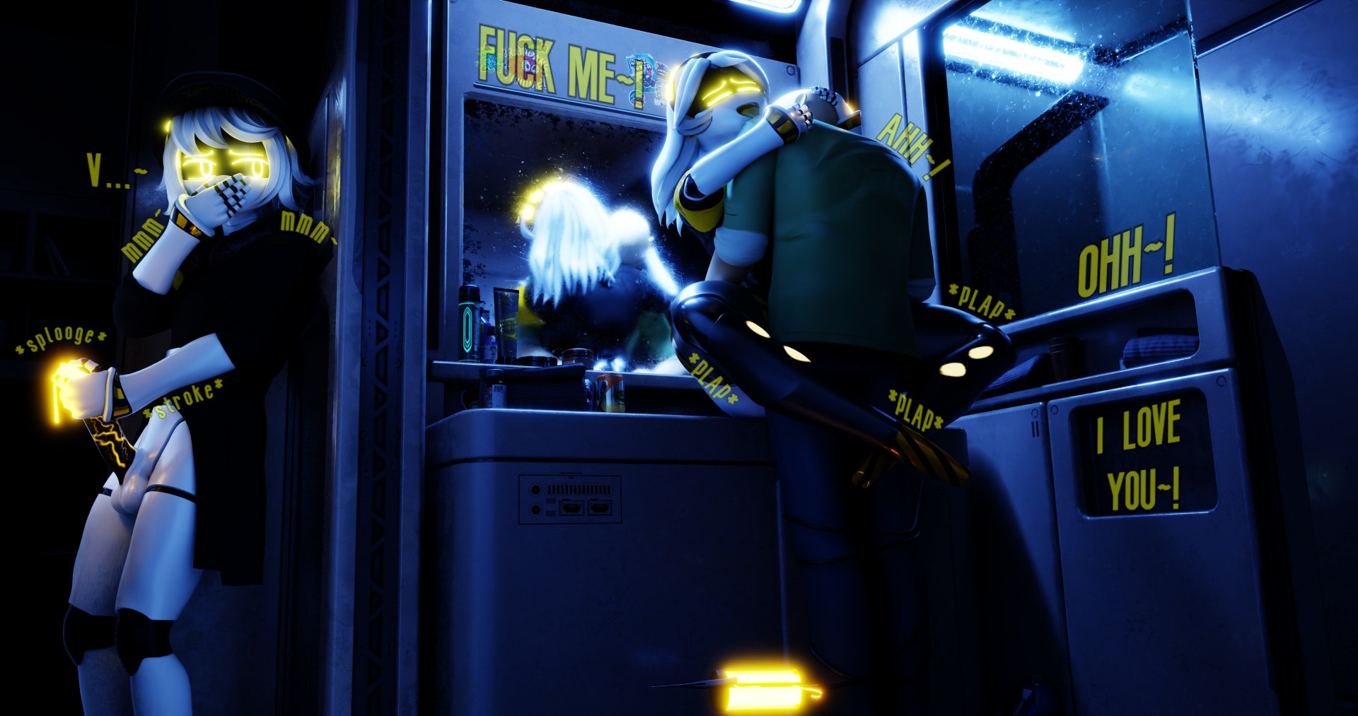 2boys1girl, 3d, anon, anon (snoot game), armac104, bathroom, bathroom sex, big penis, blender, covering mouth, crying, cuckold, cuckolding, cum, disassembly drone, english text, favorite, fellatio, female, get mad, n fan, glitch productions, hiding, hugging, human, human on humanoid, human on robot, male, male/female, moan, moaning, murder drones, murder drones x humans, n (bysamzan), n (murder drones), netorare, penis, pleasure face, robot, robot boy, robot girl, robot humanoid, samzan, tail, v (bysamzan), v (murder drones), watching, watching masturbation, white body, you