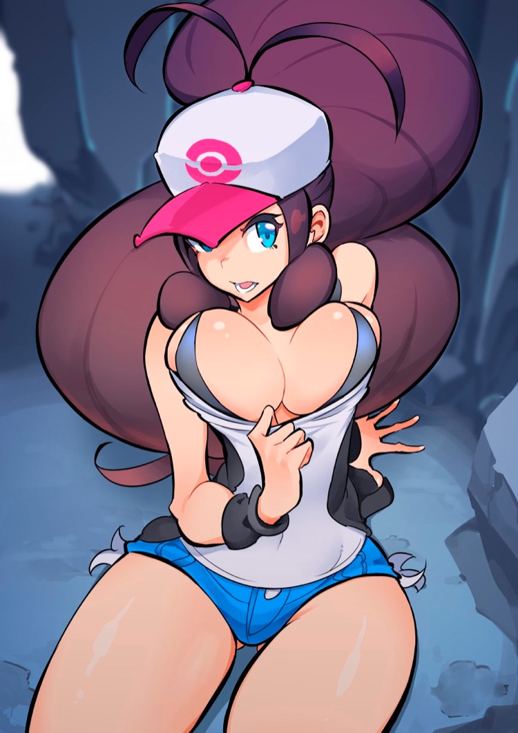 1girls alternate_breast_size baseball_cap big_hair blue_eyes breasts brown_hair busty cleavage clothed female female_only hat hilda_(pokemon) hotpants huge_breasts human large_ass large_breasts long_hair looking_at_viewer nac000 nintendo open_mouth pokemon pokemon_bw ponytail pose shirt shorts sitting solo solo_female thick_thighs thigh_gap thin_waist very_long_hair white_tank_top wide_hips