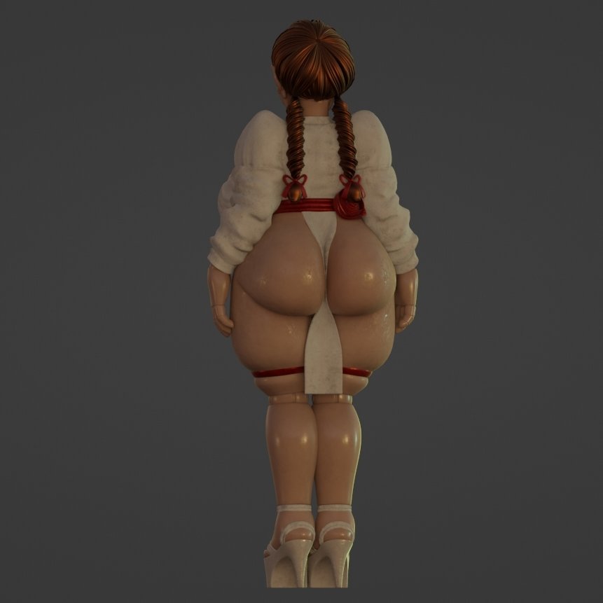 3d, annabelle, braided twintails, braids, doll, dress inside ass, high heels, huge ass, octal (modeler), red hair, thick thighs, twintails, wide hips