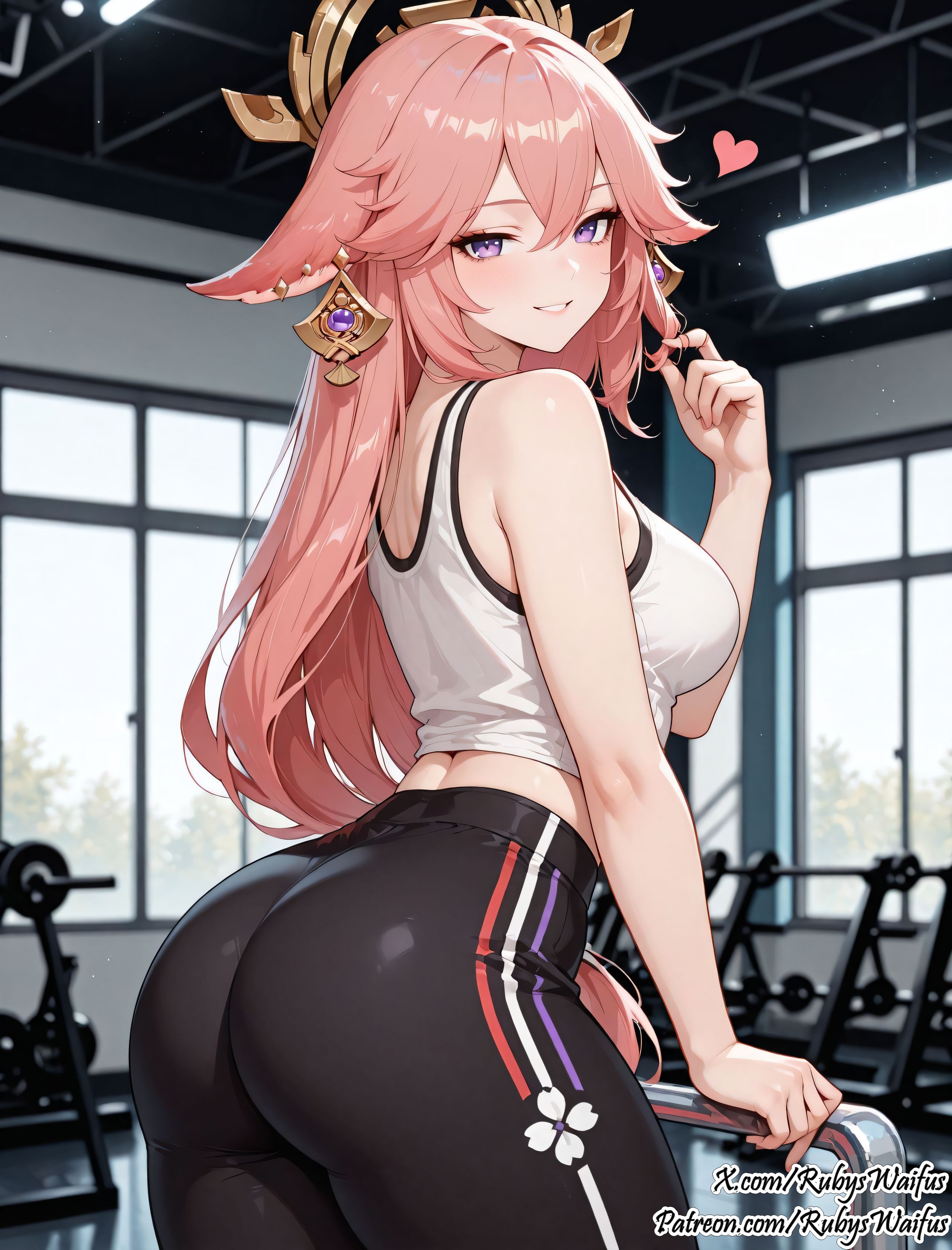 1girls, ai assisted, ai generated, anime, anime style, ass, big ass, big breasts, breasts, clitoris, curvaceous, curvaceous body, curvaceous female, curvaceous figure, female, female focus, female only, fit female, genshin impact, girly, gym, gym uniform, hourglass figure, leggings, light-skinned female, pink hair, pussy, rubyswaifus, sexy, shiny, solo, sports bra, uncensored, vagina, voluptuous, voluptuous female, waifu, waifu diffusion, yae miko