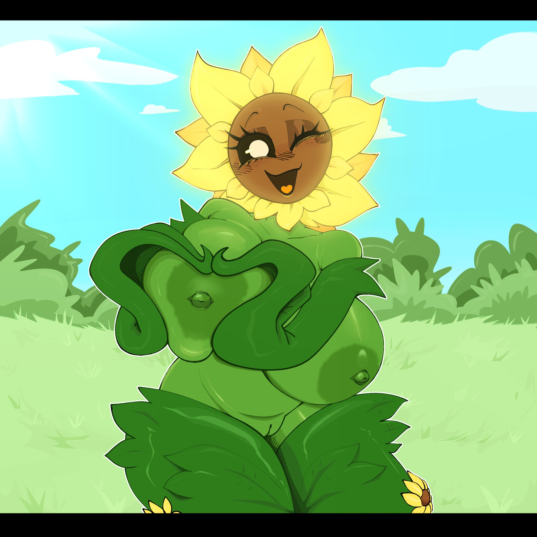 1girls, anthro, anthrofied, ass, breasts, female, flora fauna, gallo wazavi, plant, plant girl, plant humanoid, plantie, plants vs zombies, plants vs. zombies, popcap games, pussy, sunflower (pvz), zombie (pvz)