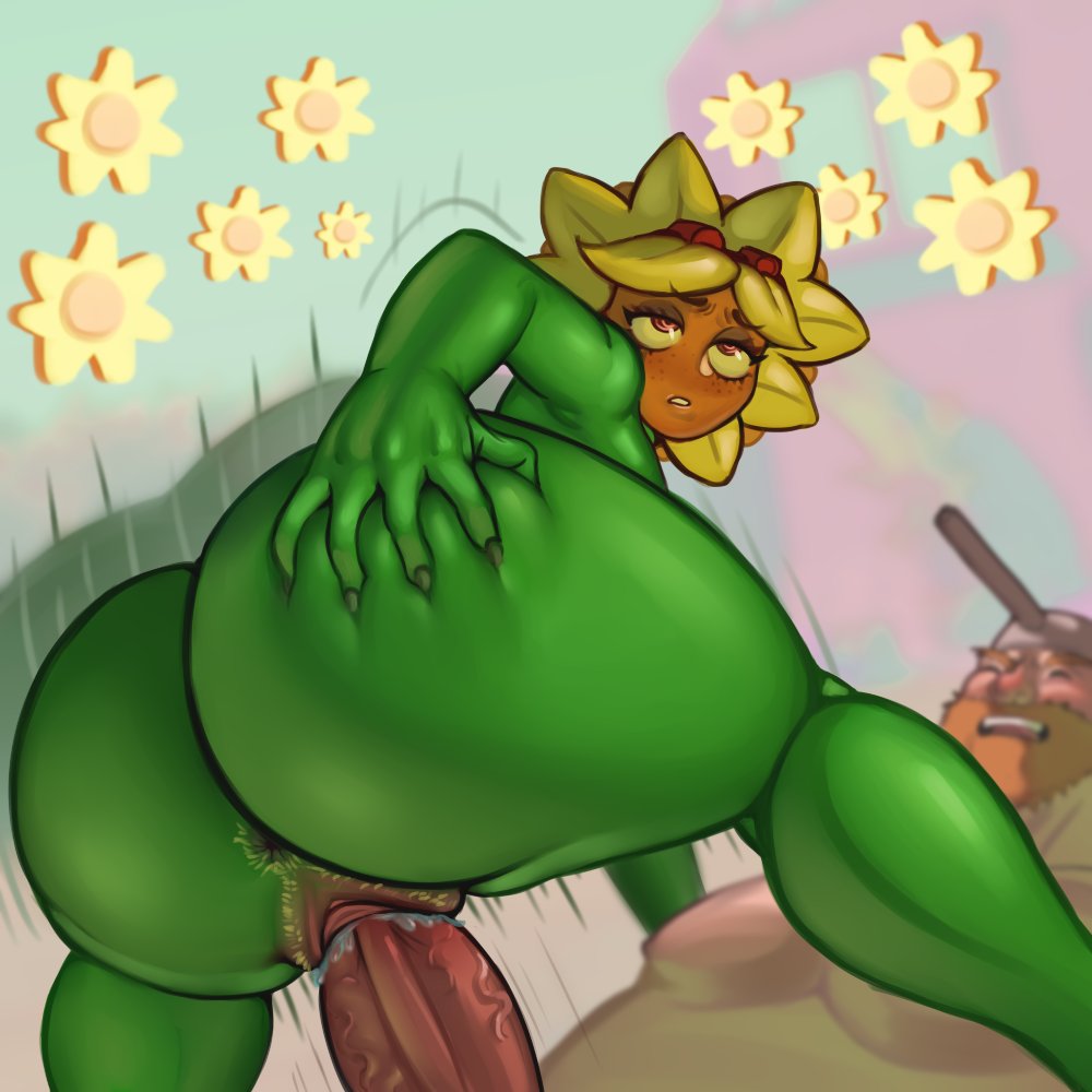 1girls, anthro, anthrofied, ass, breasts, chaosart4, crazy dave (pvz), female, flora fauna, hairy anus, hairy pussy, human on anthro, plant, plant girl, plant humanoid, plantie, plants vs zombies, plants vs. zombies, popcap games, pubic hair, pussy, solar flare (pvz), sun (pvz), sunflower (pvz), vaginal penetration