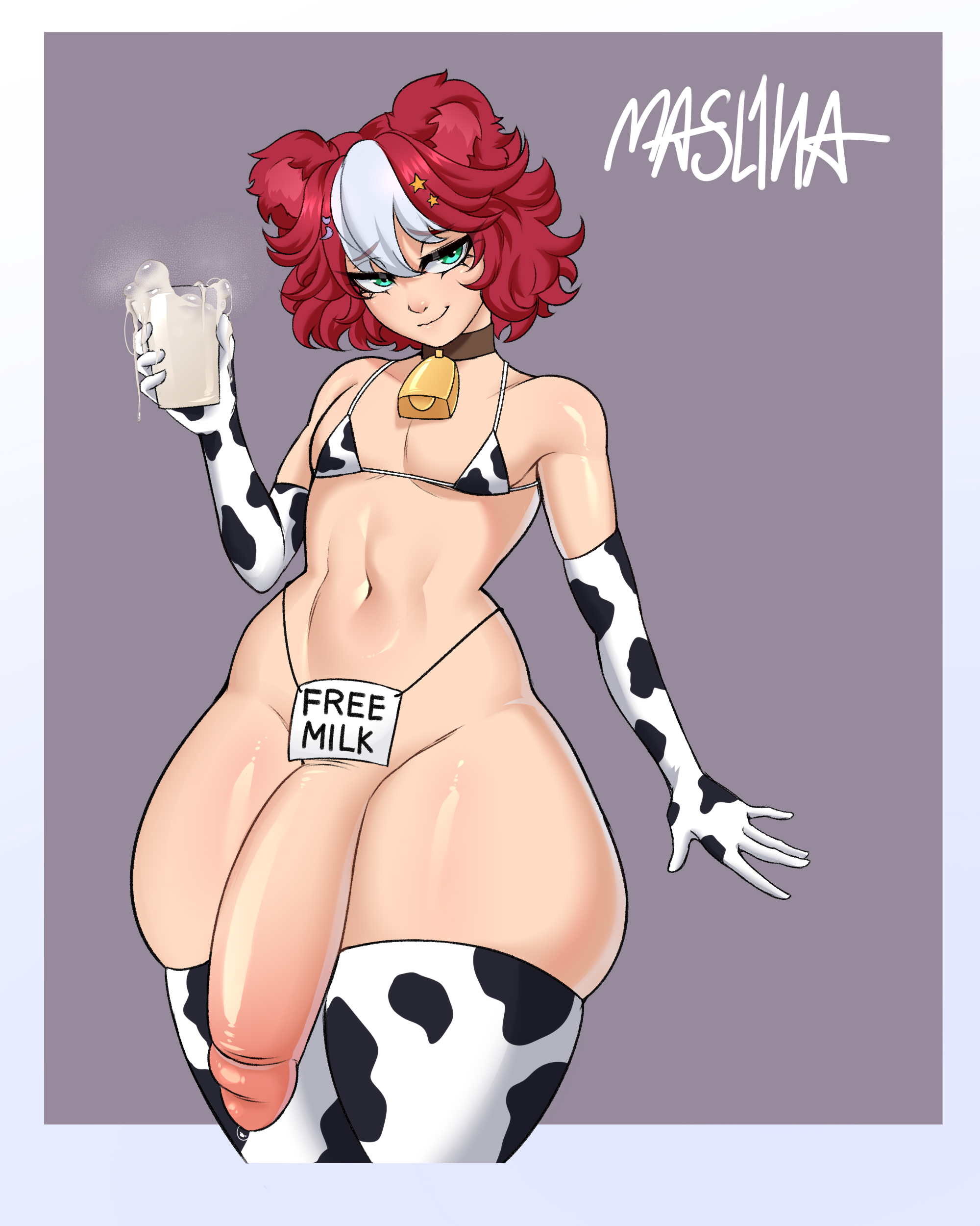 bear, big cock, big dick, big penis, cock, cow bikini, cow boy, cow print, cow print bikini, cowbell, cum, cumshot, dick, ejaculation, femboy, femboy only, femboydom, fluff, fluffy ears, green eyes, lots, male, masl1na, milk, orgasm, penis, precum, red hair, solo, solo male, sperm