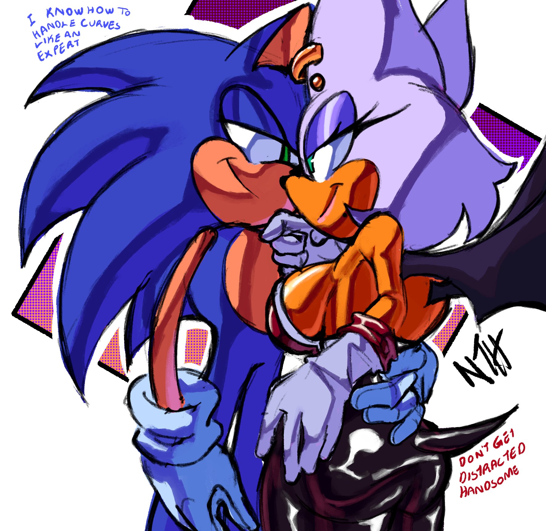 1boy, 1girls, breasts, english dialogue, female, large breasts, male, membranous wings, mobian (species), rouge the bat, sideboob, sonic (series), sonic the hedgehog, sonic the hedgehog (series), tagme