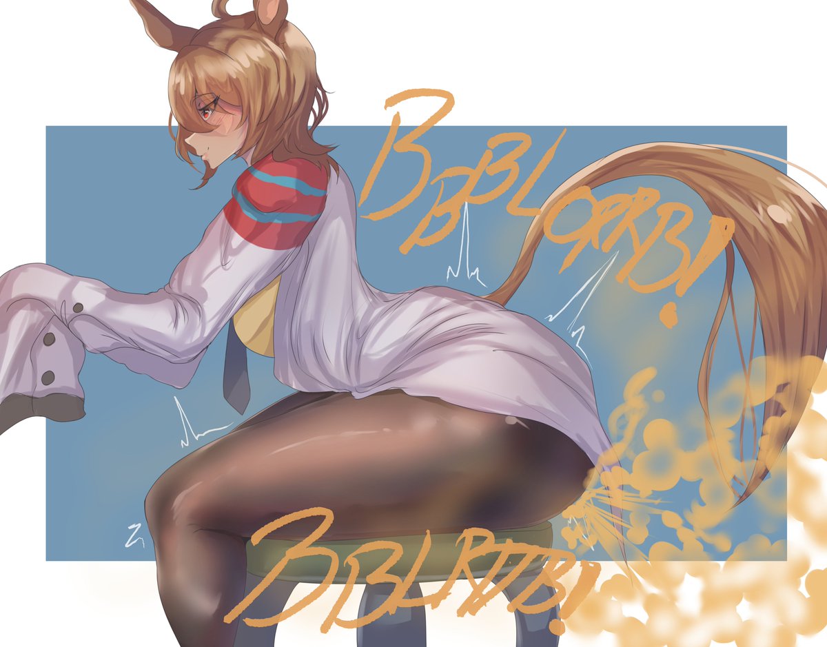 agnes tachyon (umamusume), big butt, breasts, fart, fart fetish, farting, female, horse ears, horse girl, horse tail, melonarts2 (artist), thick thighs, umamusume