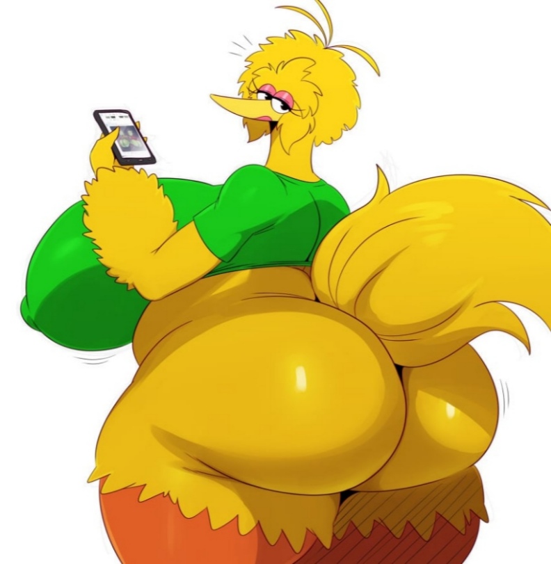 animal ears, ass, big ass, big bird, big breasts, breasts, cellphone, cellphone picture, female, from behind, furry, holding, holding phone, huge ass, iphone, little kid’s show, motion lines, phone, selfie, sesame street, smartphone, solo, sssonic2, tail, taking picture
