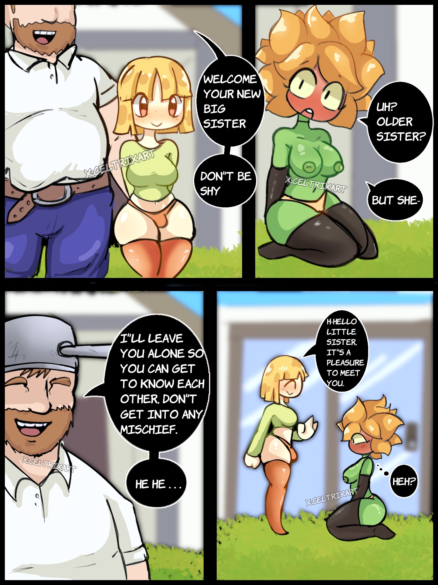 1girls, anthro, anthrofied, ass, breasts, bulge, celtrixart, crazy dave (pvz), female, flora fauna, futanari, gloves, intersex, plant, plant girl, plant humanoid, plantie, plants vs zombies, plants vs. zombies, popcap games, pussy, solar flare (pvz), sun-shroom (pvz), sunflower (pvz), text, vaginal penetration, zecdraw