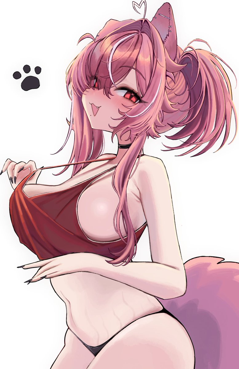 1female, 1girl, 1girls, animal ears, anniepants02, big breasts, bimbo, black panties, blush, boobs, bra, breasts, cat ears, choker, curvy, curvy female, curvy figure, digital drawing (artwork), digital media (artwork), dog tail, female, female focus, female only, hips, indie virtual youtuber, indie vtuber, light skin, light-skinned female, looking at viewer, navel, painted nails, panties, pink eyes, pink hair, streamer, tail, virtual youtuber, vtuber, vtuberfanart, white background, wide hips, woman