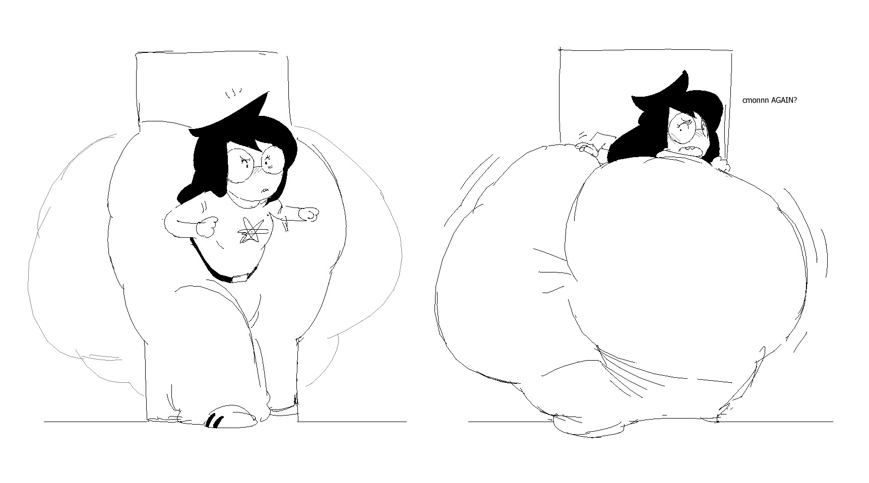 1girls, black hair, bottom heavy, dooj, female, female only, glasses, homestuck, huge ass, hyper, hyper ass, jade harley, massive ass, monochrome, sketch, stuck, stuck in door, wide hips
