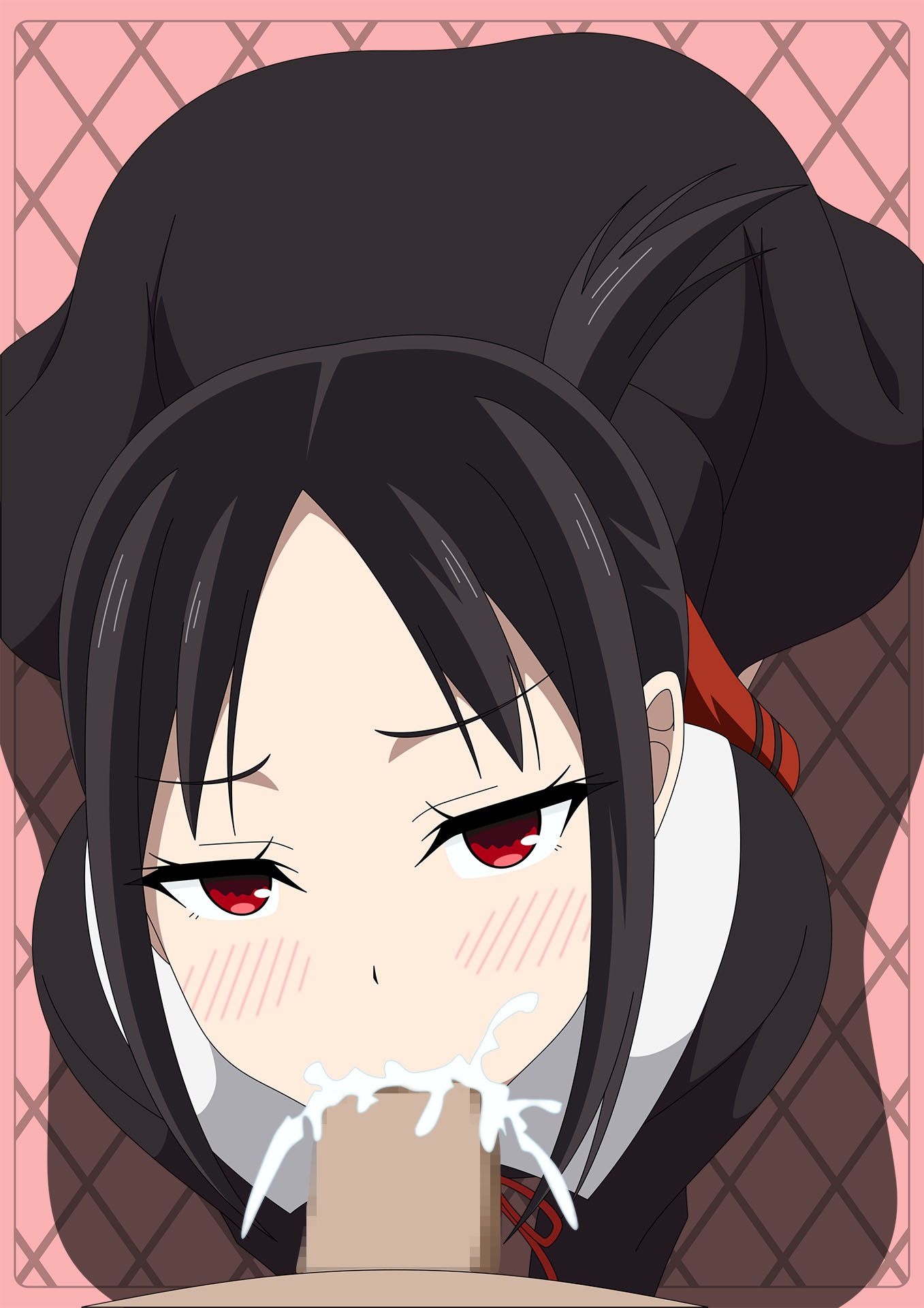 1boy, 1girls, atelier gons, censored, cum, cum in mouth, cum inside, dark penis, dark-skinned male, female, kaguya-sama wa kokurasetai ~tensai-tachi no renai zunousen~, male, school, school uniform, shinomiya kaguya