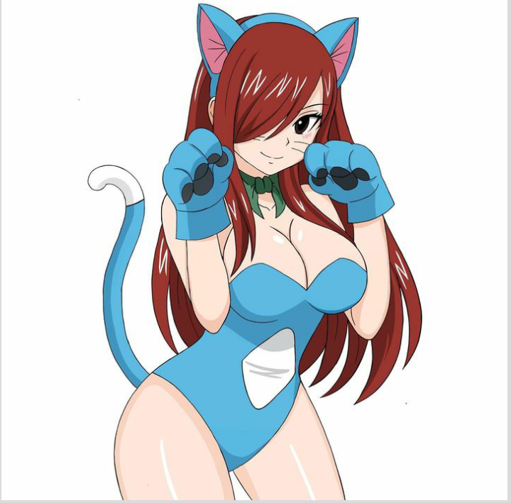 cat_ears cat_tail cosplay erza_scarlet fairy_tail happy_(fairy_tail)_(cosplay) hfxpins neko red_hair