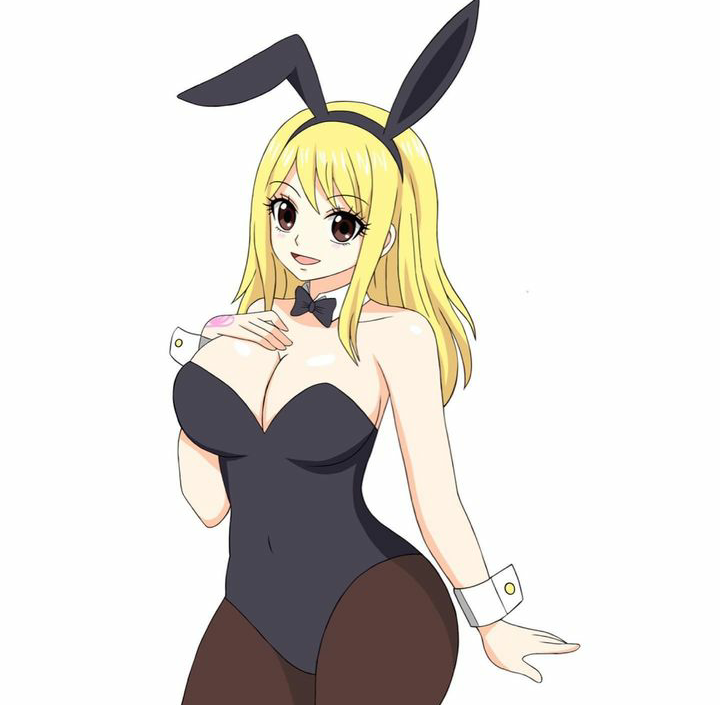 bunny_ears bunnysuit cosplay fairy_tail fairy_tail_mark hfxpins lucy_heartfilia pink_tattoo tattoo tattoo_on_hand tattooed_hand yellow_hair