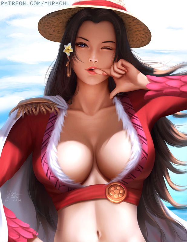 1girls, big breasts, black hair, black-haired female, boa hancock, breasts, cleavage, female, female only, large breasts, one piece, shounen jump, solo, yupachu
