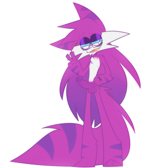 animation_meme_community anthro big_ears big_penis big_tail black_eyelids cat cat_ears cheek_tuft chest_tuft drool erection eyes_half_open fangs feline furry glasses gold_tooth long_hair male mystery_(sleepykinq) ombre_hair peace_sign penis purple_fur purple_hair sleepykinq solo striped_fur tail transparent_background veiny_penis white_fur x-shaped_pupil youtube