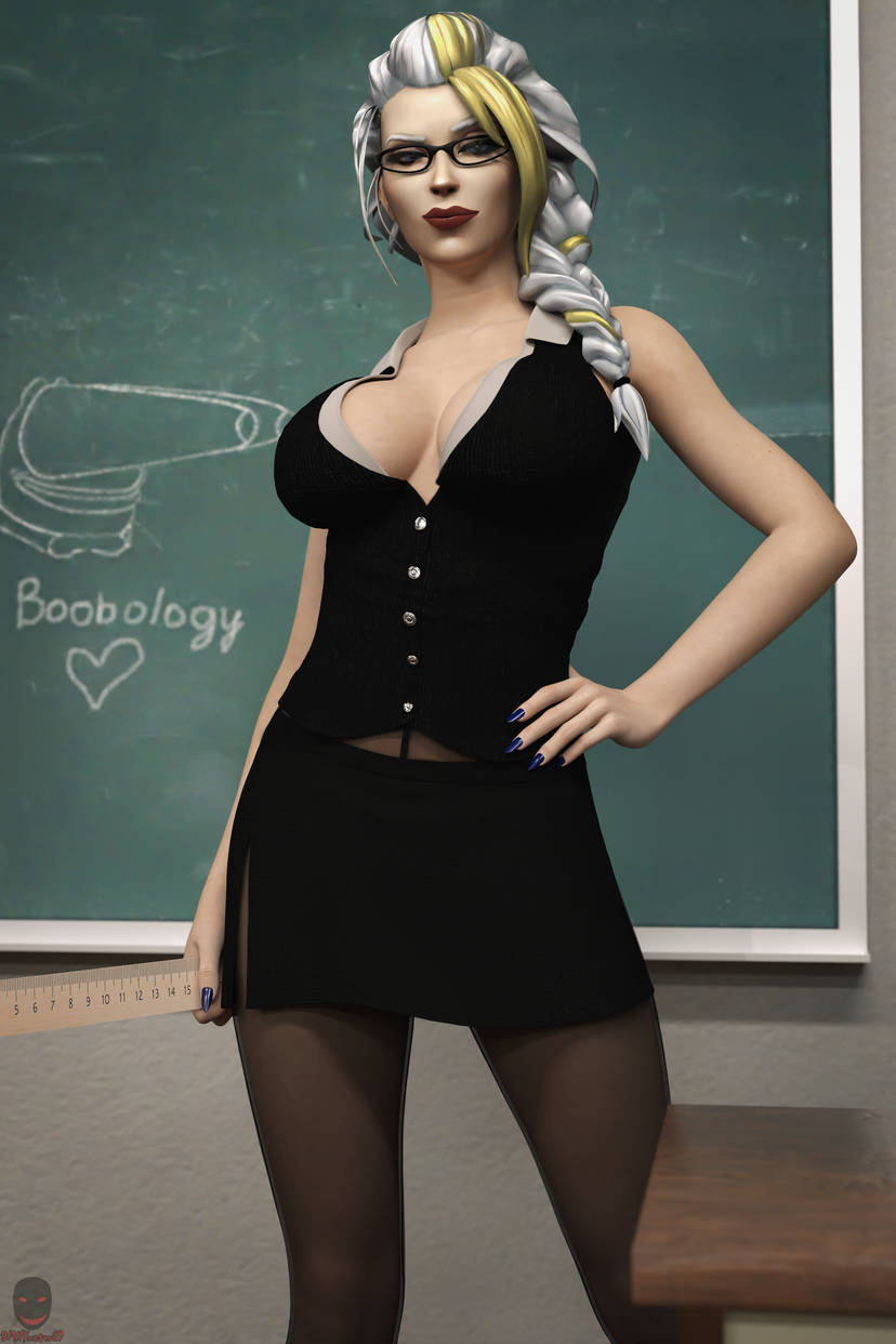 1girls 3d chalkboard cleavage dmnhunter69 glasses jaina_proudmoore miniskirt teacher teacher_outfit white_hair world_of_warcraft