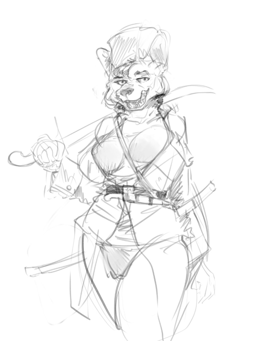 2023 anthro banoncat belt bottomless breasts canid canine canis cleavage clothed clothing coat coat_only female genitals hi_res holding_melee_weapon holding_object holding_sword holding_weapon looking_at_viewer mammal melee_weapon military_uniform open_mouth pubes pubes_exposed pussy scabbard simple_background solo sword sword_over_shoulder thick_thighs topwear topwear_only uniform utility_belt weapon weapon_holster white_background wolf