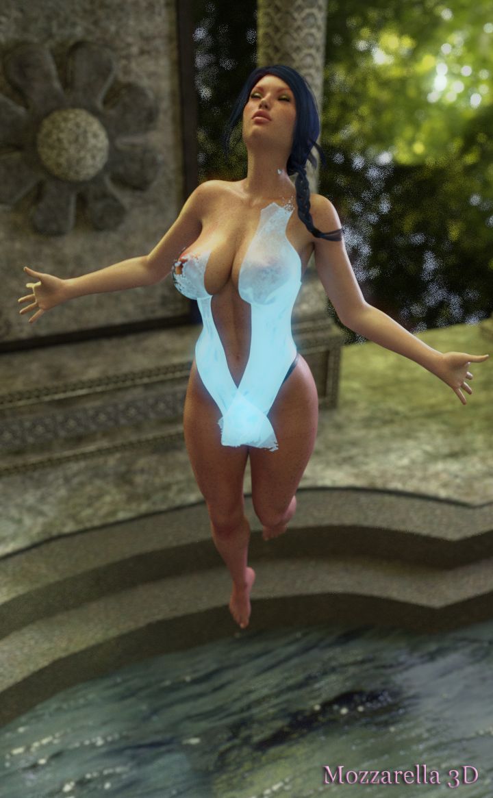 3d big_breasts blue_hair clothing dissolving_clothes female levitation mozzarella3d sorceress wide_hips