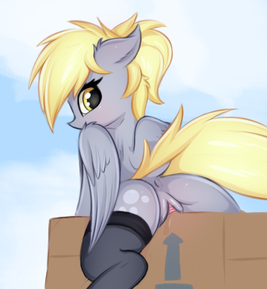 2019 blush box clitoris derpy_hooves equid equine female feral friendship_is_magic hair looking_at_viewer mammal my_little_pony outside pterippus pussy pussy_juice solo twiren