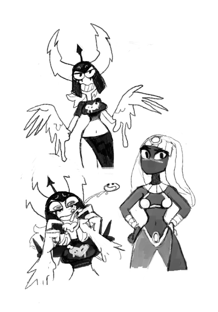 1i3 2girls alien alien_girl alien_humanoid black_body cartoon_network disney duck_dodgers female female_focus female_only lava_creature looney_tunes lord_dominator martian martian_(duck_dodgers) queen_tyr'ahnee see-through_skirt sketch skimpy_clothes wander_over_yonder warner_brothers white_hair