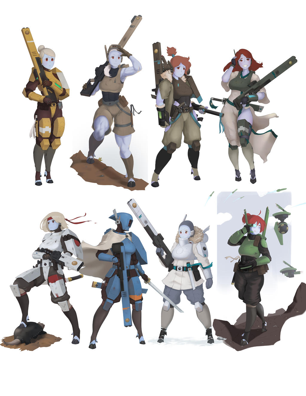 6+girls 8girls alien alien_girl alien_humanoid armor artificial_intelligence belt big_breasts blue_skin bun_hair cape drone female female_only fire_warrior fit floating full_armor full_body_suit fur_cape gun guns headgear helmet knife long_hair machine military military_uniform missile multiple_girls mynameisrobotjones plasma_gun plasma_rifle ponytail red_eyes red_hair robot rocket sheathed_weapon soldier soldier_uniform soldiers tau thick_thighs visor warhammer_(franchise) warhammer_40k weapon weapons white_hair wide_hips