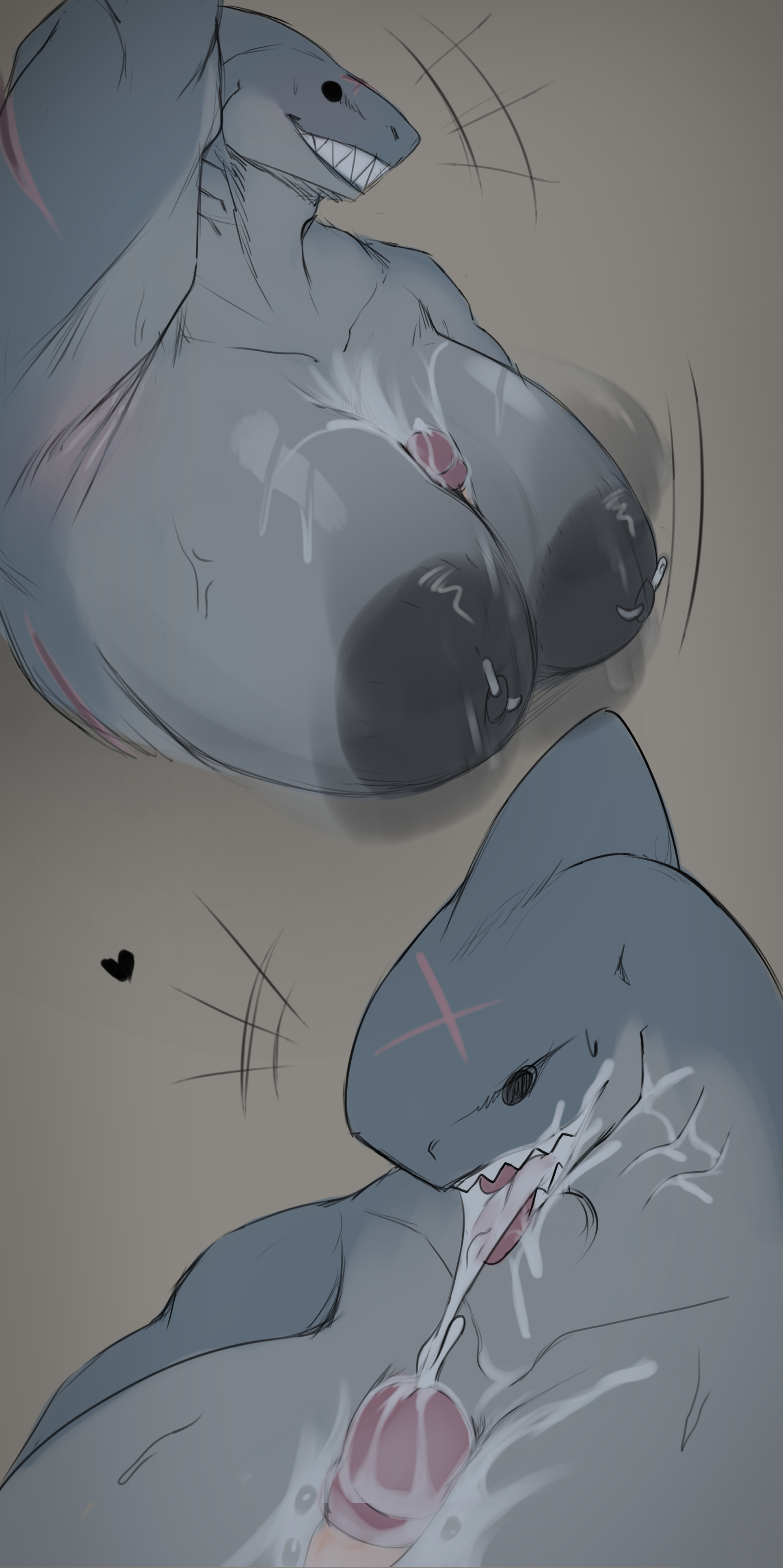 4ears 5eyes, anthro, big breasts, breasts, female, furry, furry on human, furry/human, huge breasts, paizuri, shark, shark girl