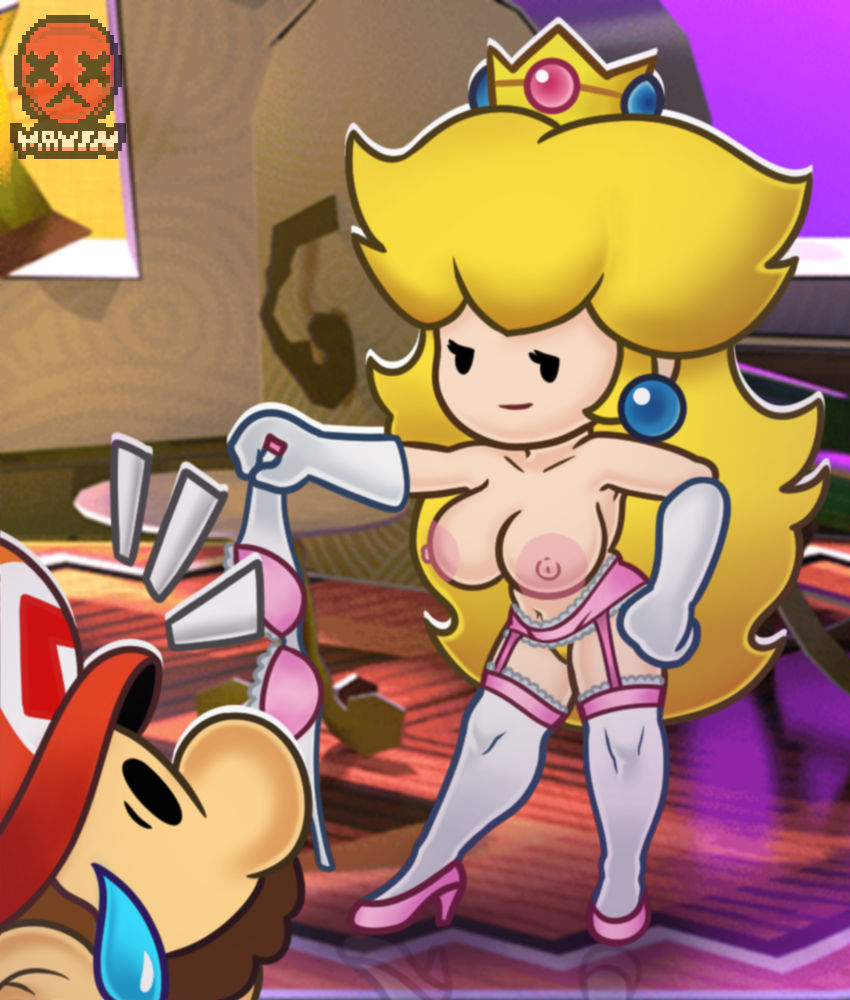 accurate_art_style big_breasts breasts breasts_out erect_nipples horny horny_female huge_breasts implied_erection large_breasts legs lingerie mario mario_(series) mayin nude nude_female paper_mario paper_mario:_the_thousand-year_door paper_peach princess_peach seductive seductive_look seductive_smile tagme yellow_hair