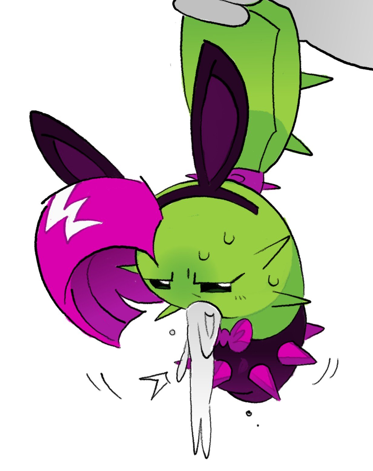 1girls, after sex, bowtie, bunny ears, color, cum, cum in mouth, dusk lobber (pvz), female, female focus, hair, looking at viewer, open eyes, open mouth, pink hair, plant, plants vs zombies, pvz, pvz 2, real saming, simple background, twitter link, white background