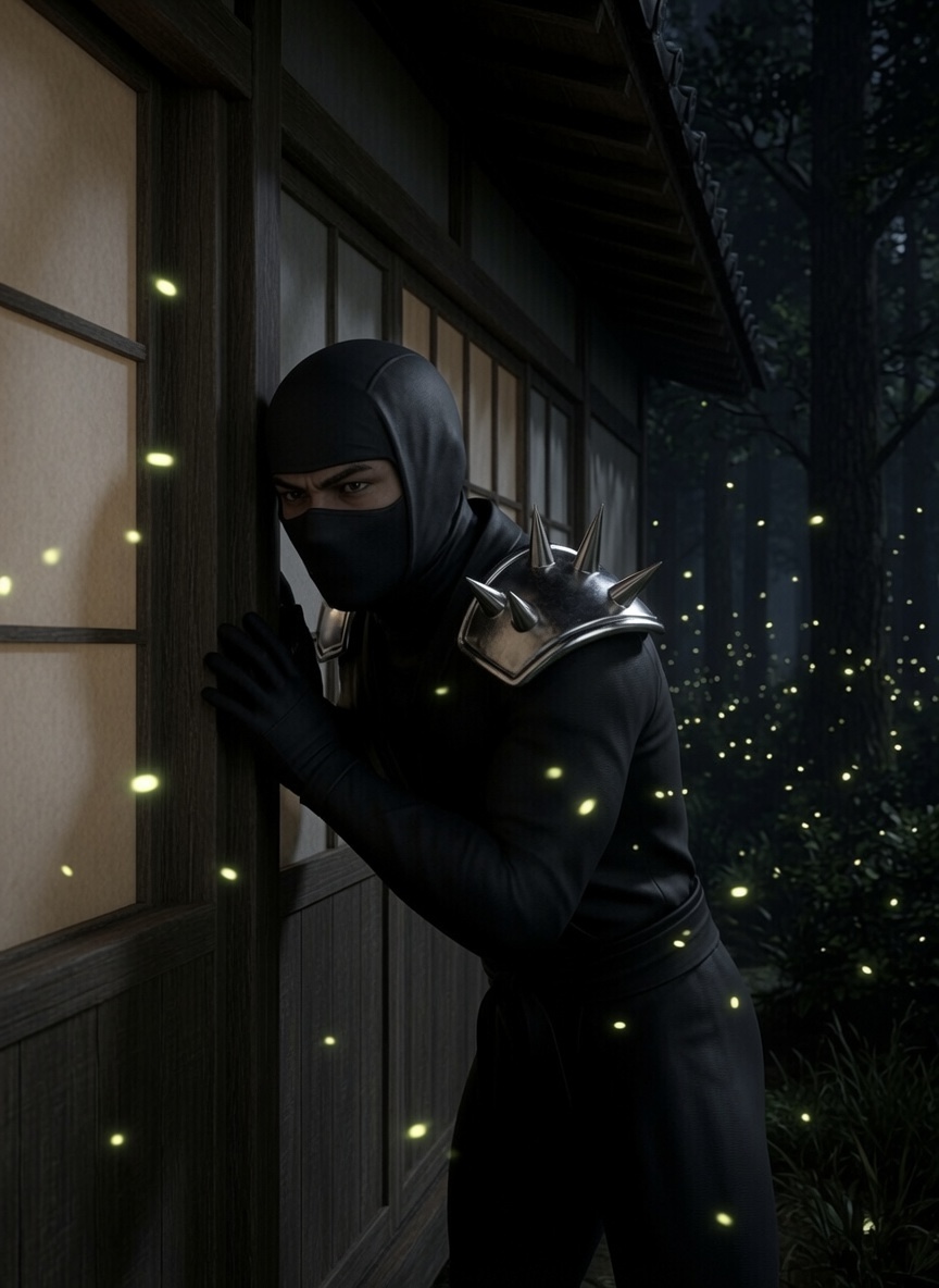 3d ai ai-created ai_art ai_assisted ai_generated assassin crossover dead_or_alive fireflies forest grand_theft_auto grand_theft_auto:_san_andreas japan koei_tecmo listening listening_through_wall listening_to_moaning listening_to_sex night nighttime ninja ninja_gaiden ominous on_wall rockstar_games serious serious_face serious_look shadow shadows sneaking stalking story tatami tatami_room team_ninja wowzerspowzers