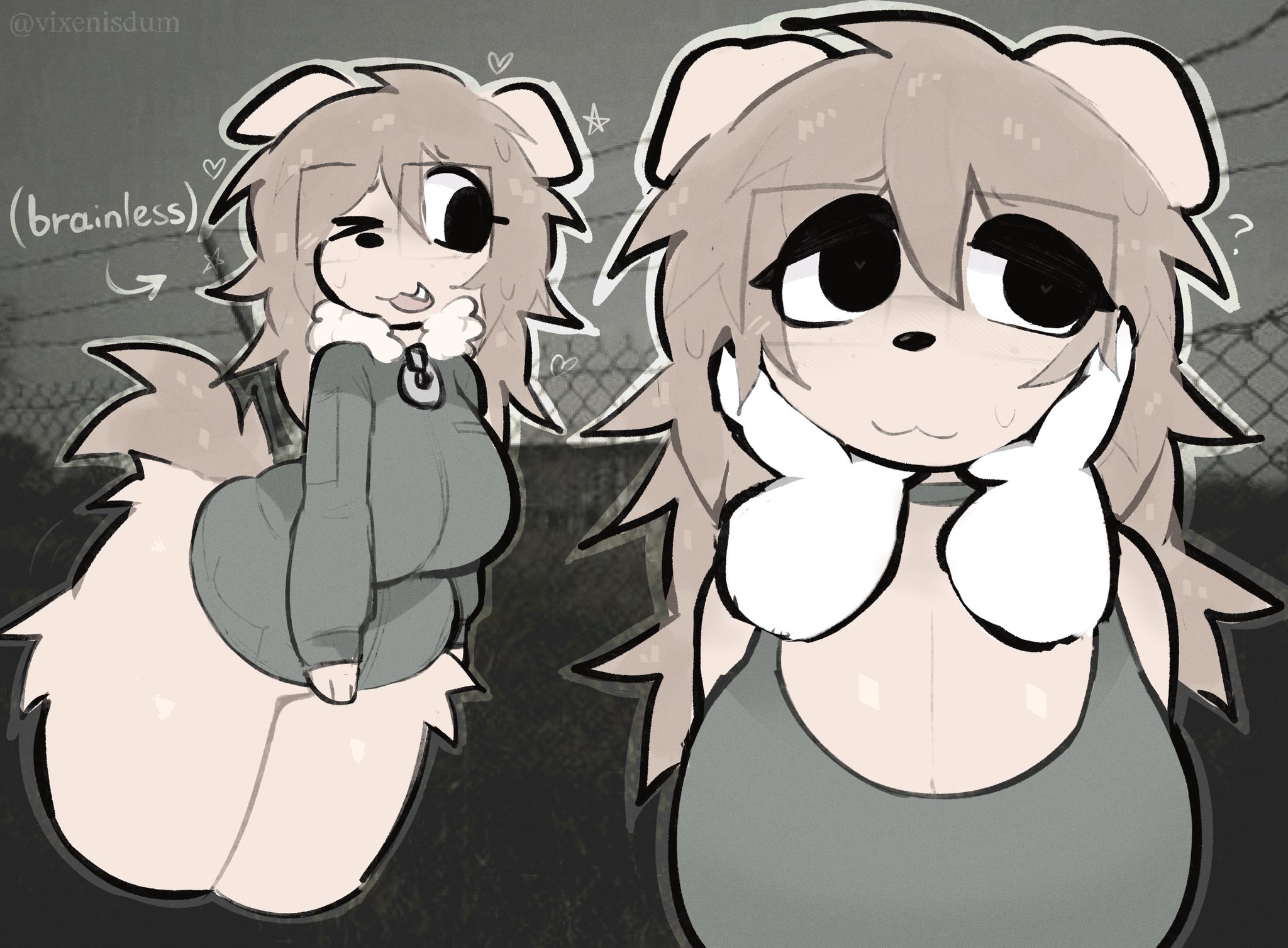 :3, ?, 2d, 2d (artwork), 2d artwork, anthro, digital drawing (artwork), digital media (artwork), female, female focus, female only, fur, furry, glasses, hair, half naked, half-dressed, heart, star, vixenisdum