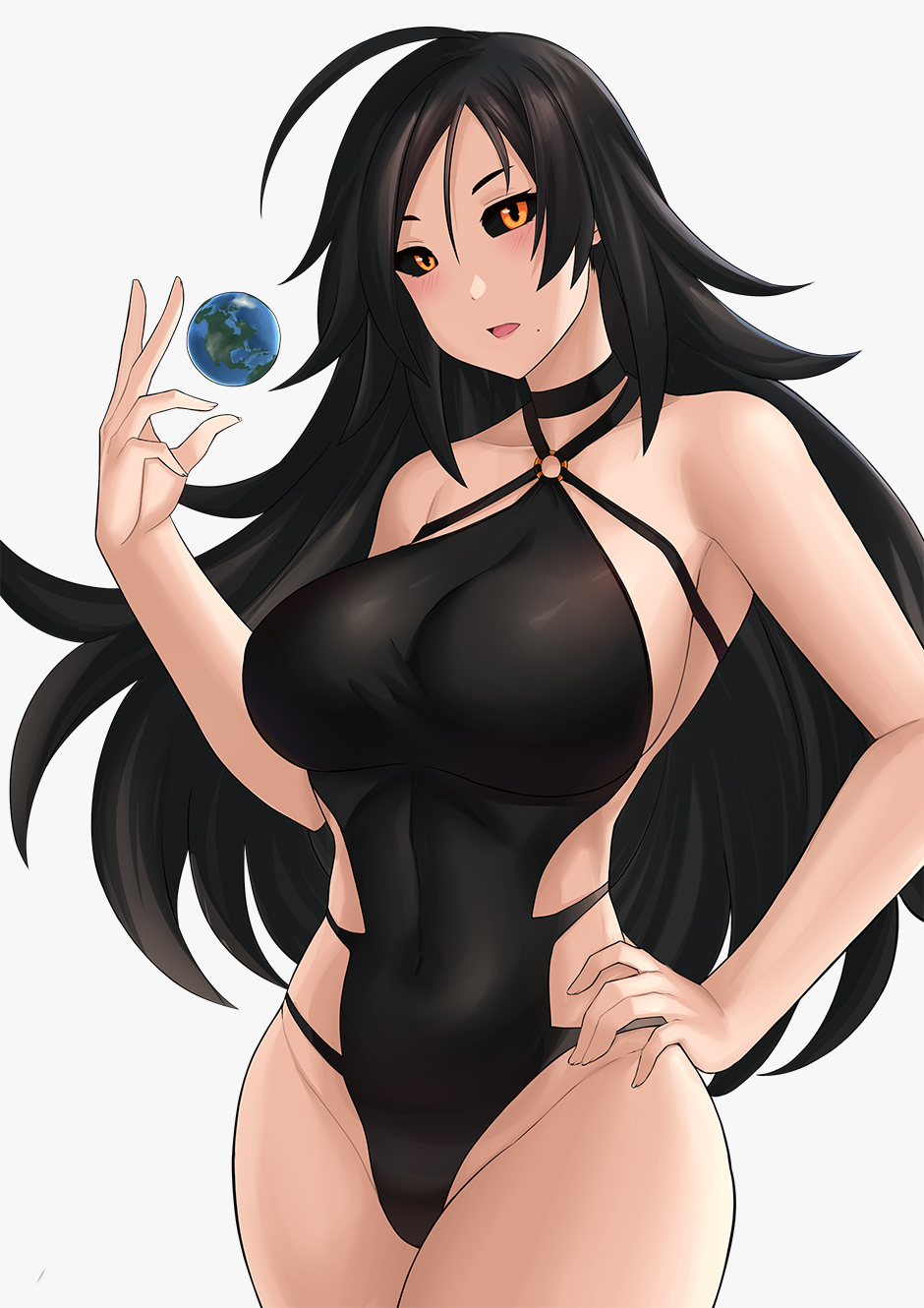 1girls abs aori_sora armpits big_breasts black_hole bodysuit breasts cleavage clothed female female_only large_breasts looking_at_viewer m87_black_hole sideboob solo wide_hips