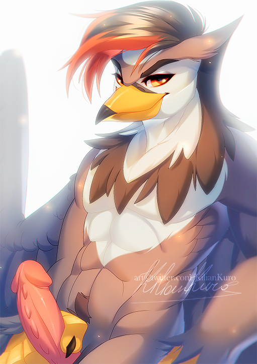 1boy abs anthro anthrofied avian bird kiliankuro male_only nintendo original_character penis pokémon_(species) pokemon pokemon_dppt staraptor text video_games watermark