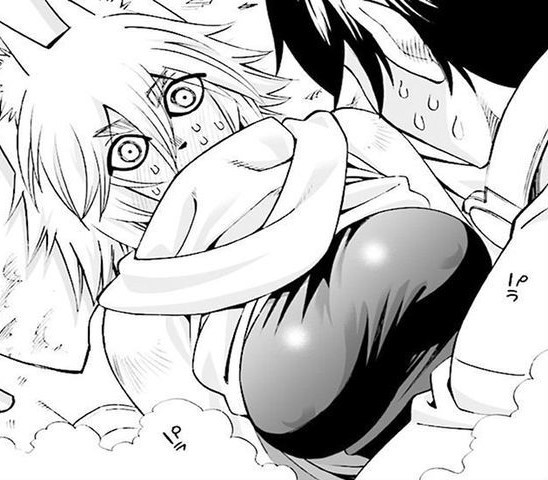 12_beast 1girls big_breasts blush breasts canine embarrassed erect_nipples erect_nipples_under_clothes freki freki_(12_beast) humanoid manga nipples okayado on_top sweat wolf wolf_ears wolf_girl