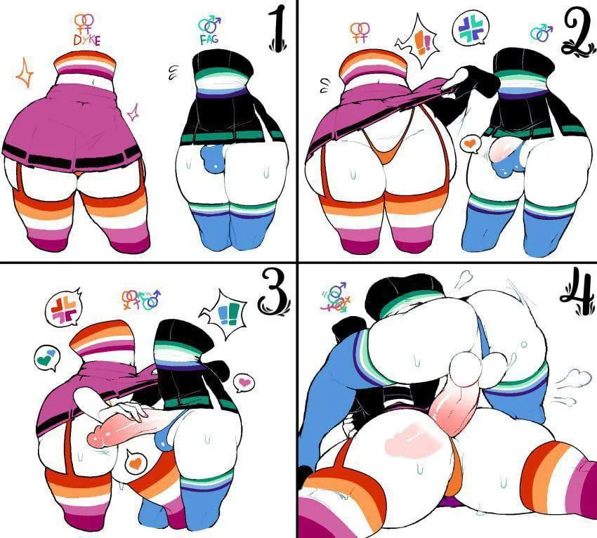 1boy 1girls anal anal_insertion anal_penetration bulge chat_(dizzyspells) dizzyspells edit femboy femboy_on_female femboy_on_lesbian femboydom gay_with_woman homophobic_slur lesbian lesbian_pride_colors lesbian_with_gay lesbian_with_male orientation_play recolor redraw scythe_(dizzyspells) slur tagme