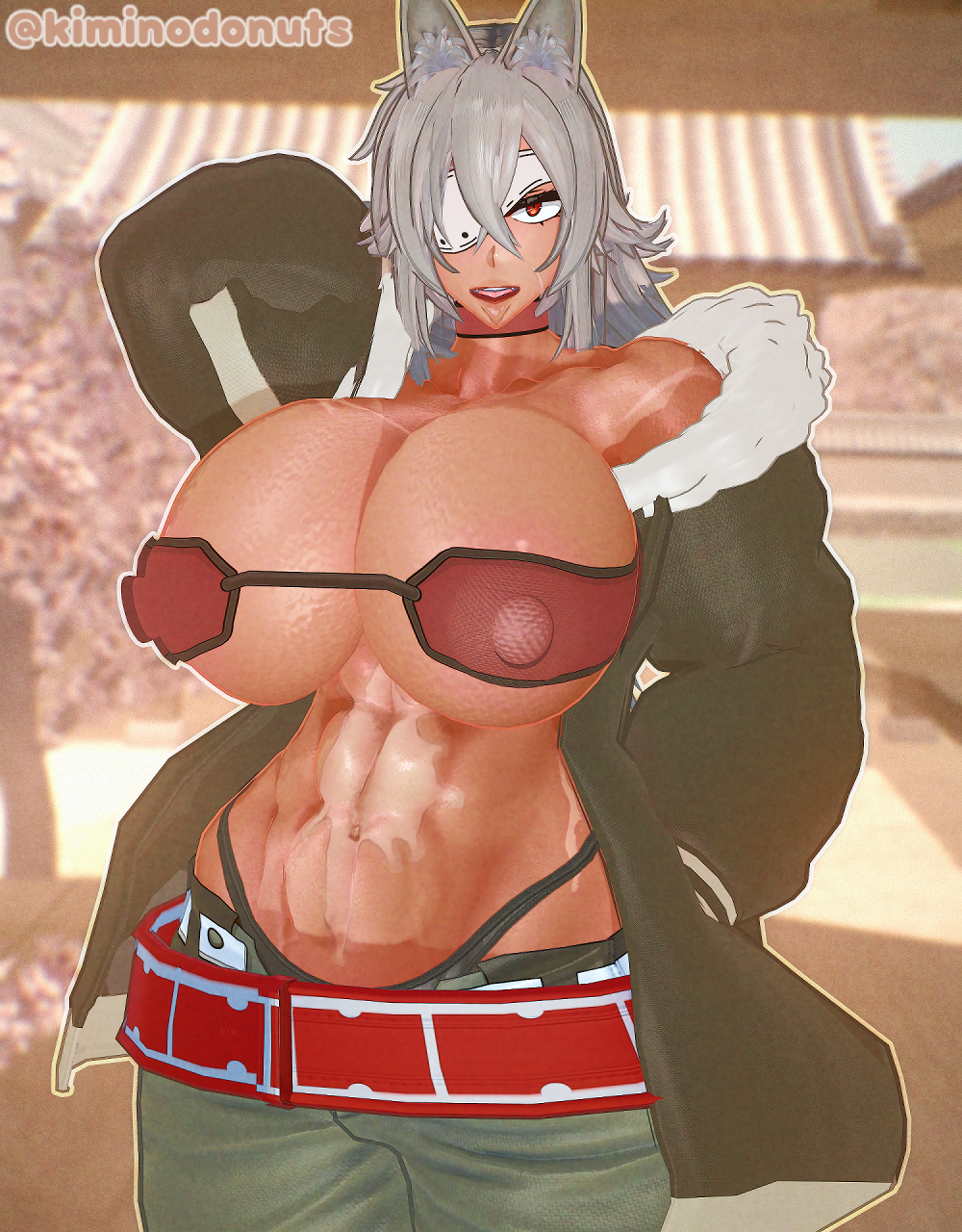 1girl, 3d, 3d (artwork), 3d model, 3d render, abs, anime character, areolae, athletic female, belly, belly bulge, belly button, belt, big areola, big boobs, big breasts, big hips, big nipples, breasts, breasts bigger than head, busty, busty female, cat ears, catgirl, chiseled abs, chiseled body, cleavage, collarbone, curvy, curvy body, curvy figure, female, female focus, female only, fit female, ghislaine dedoldia, gigantic breasts, grey hair, hips, hoodie, hourglass figure, huge breasts, jacket, kiminodonuts, koikatsu, large areolae, large boobs, large breasts, large tits, looking at viewer, massive breasts, muscular female, mushoku tensei, nipple bulge, plump breasts, puffy areola, puffy nipples, round breasts, solo, solo female, solo focus, tagme, thick, thick hips, thin waist, thong, tits, toned body, toned female, toned stomach, voluptuous, voluptuous body, voluptuous female, wide hips