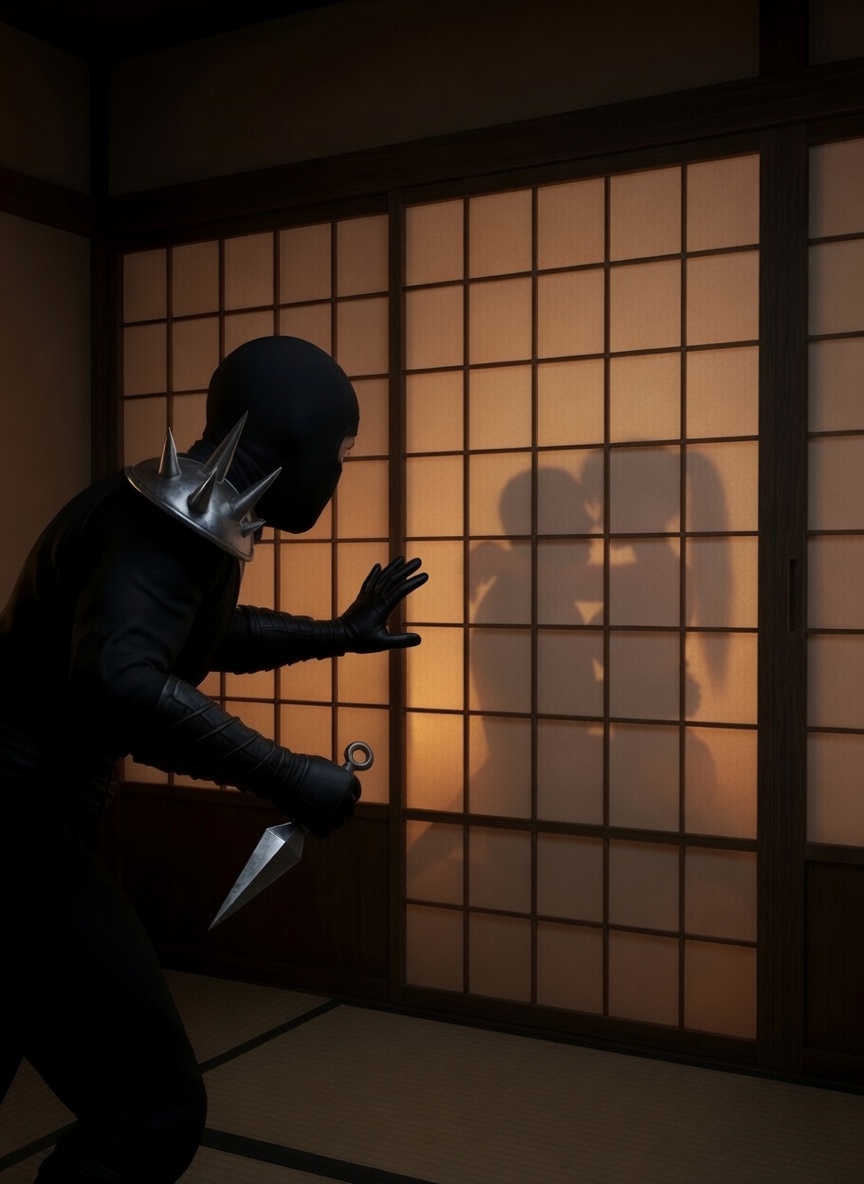 3d ai ai-created ai_art ai_assisted ai_generated arms_around_neck arms_around_partner asian_female assassin black_male candlelight carl_johnson couple couple_(romantic) crossover dark-skinned_male dead_or_alive eastern_and_western_character gangster grand_theft_auto grand_theft_auto:_san_andreas hands_on_waist holding_partner holding_weapon hugging hugging_another interracial kasumi_(doa) koei_tecmo kunoichi light-skinned_female lovers menacing muscular_male night nighttime ninja ninja_gaiden ponytail rockstar_games romantic_ambiance sex_behind_door silhouette silhouette_sex sliding_doors sneaking story straddling straddling_lap team_ninja upright_straddle weapon wowzerspowzers